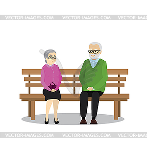 Cartoon Pensioners sitting on bench - vector clipart