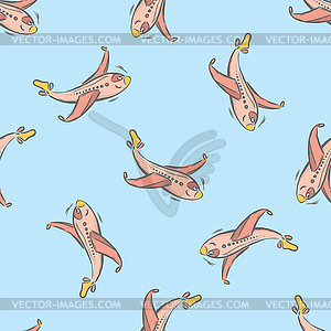 Funny cartoon airplane seamless pattern, - vector image