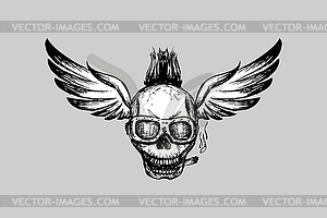 Skull in biker glasses with wings - vector image