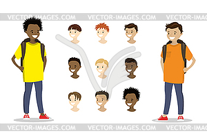 Teenage boys and template multicultural heads - vector clipart