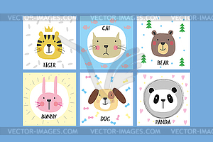 Doodle animal cards - vector image