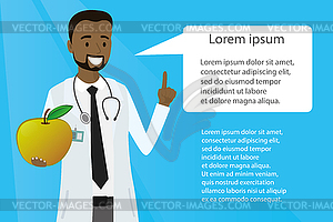 African american Doctor male holding apple - vector image