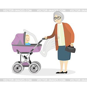 Grandmother with pram and baby - vector image