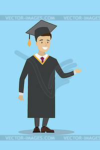 Happy caucasian male graduate in cloak and - vector clipart