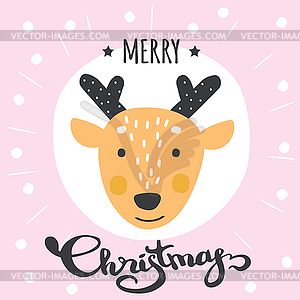 Cute Merry Christmas winter card with deer - vector image