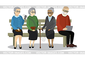 Old people or pensioners sitting on bench - vector clipart