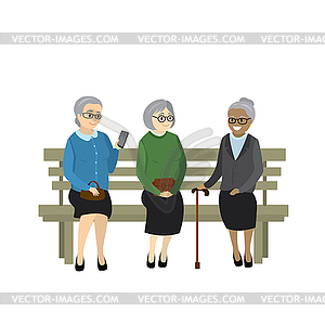 Мультикультурные бабушки сидят на скамейке - изображение в векторном виде