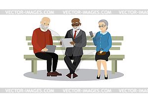 Old people or pensioners sitting on bench - vector clipart