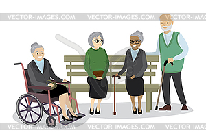 Multicultural old people are sitting on - vector image