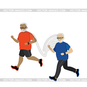 Cartoon retired grandfather running - vector clip art