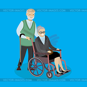 Cartoon caucasian Grandpa with cane and - vector image