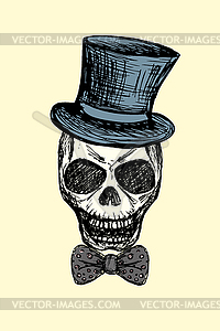 Fashion skull with bow tie and retro hat - stock vector clipart