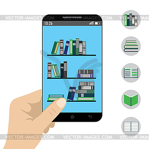 Hand holding smart phone-book application - vector image