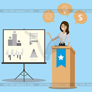 Latin business woman speaking to audience of tribune - vector clipart