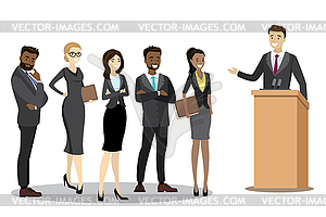 Caucasian businessman or politician speaking to - vector image