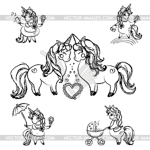 Set of cute unicorns - vector clip art