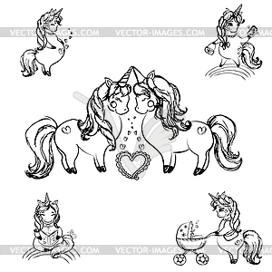 Set of cute unicorns - vector clipart