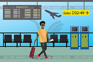 African american male walks on an airport with - vector image