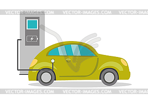 Cartoon electric car on recharging, - vector clipart