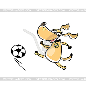 Милая забавная собачка играет в футбол, - изображение в векторном виде