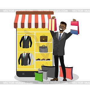 Modern smartphone with shopping application - vector image