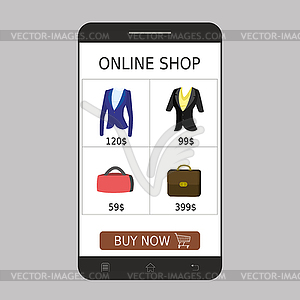 Smartphones with shopping screen application, - vector EPS clipart