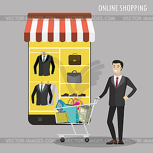 Modern smartphone with shopping application - vector clipart