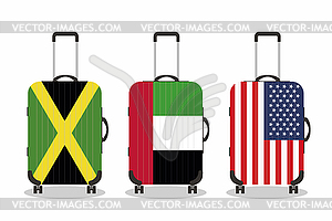 Set of modern suitcases with flags cover, - stock vector clipart