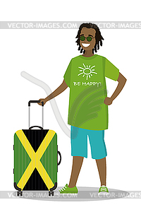 Happy cartoon african american male in beach clothe - vector clipart