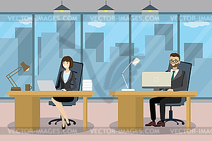 Caucasian Business people in Cartoon Modern office - vector image