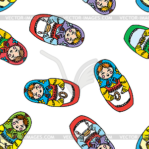 Seamless pattern with russian doll - vector image