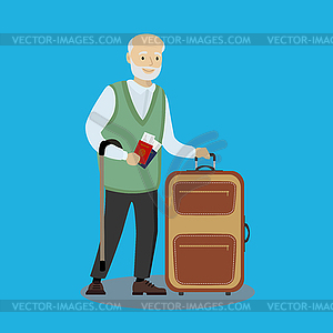 Caucasian Grandfather with suitcase - vector image