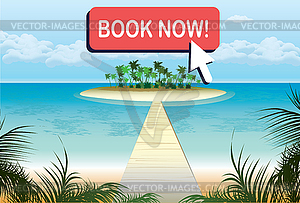 Cartoon travel banner template,tropical beach and - color vector clipart