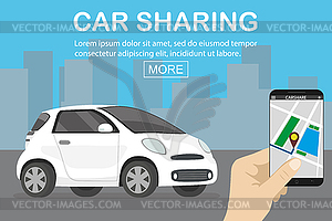 Car sharing concept,white car and hand holding - vector image