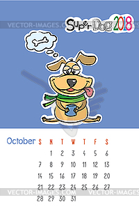 Календарь 2018 с милой забавной собакой - векторное изображение
