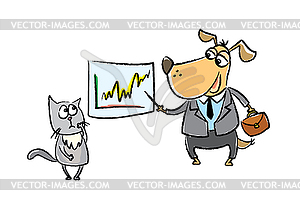 Dog businessman explains to cat finance,cute and - vector clip art