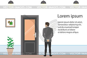 Cartoon businessman searching for job, interview - vector image