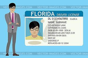 Businessman and Usa driver license with male photo - vector clip art