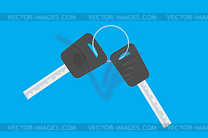 Two keys on metal ring, on blue background - vector clipart