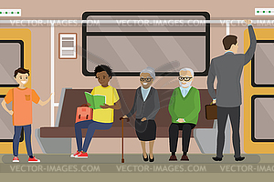 Cartoon Subway underground train car interior - vector clip art