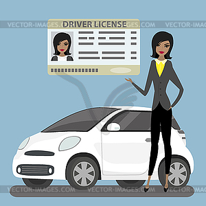 Beauty african american woman holding driving - vector clip art
