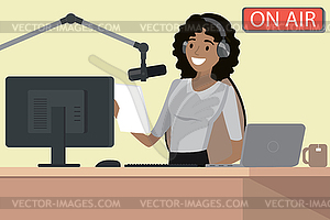 Broadcasting radio host speaks into microphone on - vector clipart / vector image