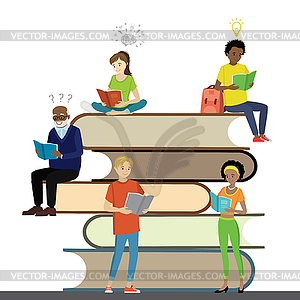 Cartoon people read books,learning process, - vector clipart