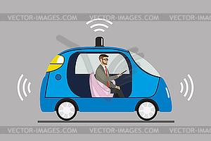 Self driving car with male passenger - vector clipart