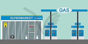 Gas fuel station and supermarket - royalty-free vector image