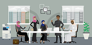 Muslim male and female in workplace - royalty-free vector clipart