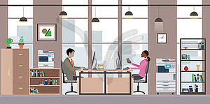 Asian businssman and african american business woma - vector clipart