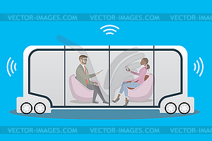 Автономный автомобиль или автобус и интернет вещей iot - изображение векторного клипарта