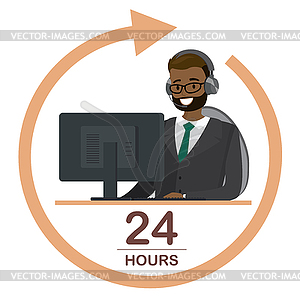 African american female behind desk in modern office - vector clipart