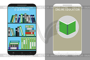 Two mobile phones with book application on screen - vector clip art